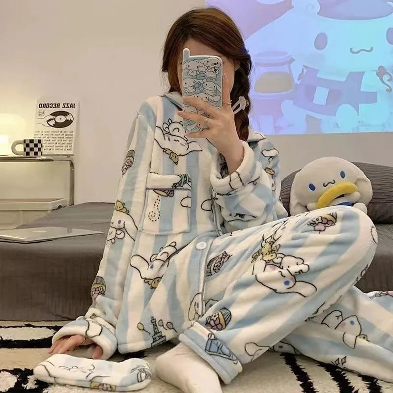 Pijama Feminino de Pelúcia Kitty Conjunto Com Moletom e Calça De Pelúcia Plush | Quentinho, Macio e Super Confortável