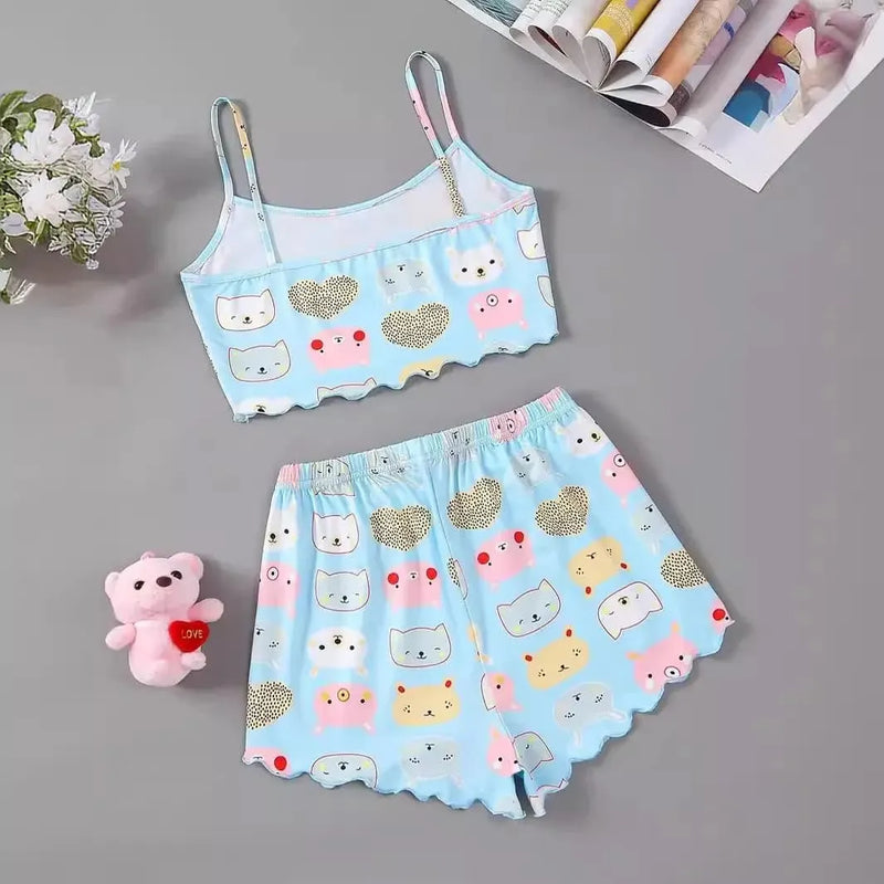 Pijama Feminino Cats - Conjunto Top Cropped e Shorts Fresquinho LooseFit | Tecido Super Macio e Confortável