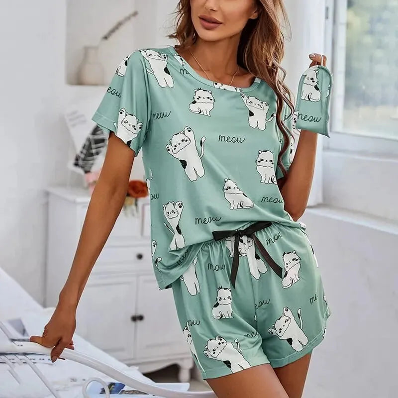 Pijama Feminino Meau - Conjunto Camiseta e Shorts Fresquinho LooseFit | Tecido Super Macio, Elástico e Confortável