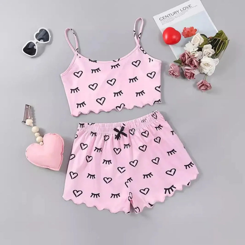 Pijama Feminino Leashes - Conjunto Top Cropped e Shorts Fresquinho LooseFit | Tecido Super Macio e Confortável