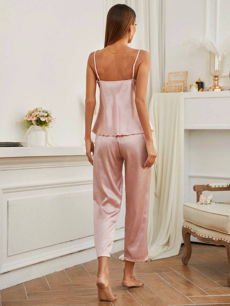 Pijama Feminino Sensualy - Conjunto Calça e Camisa Em Seda Gelo Premium | Toque De Seda Super Confortável