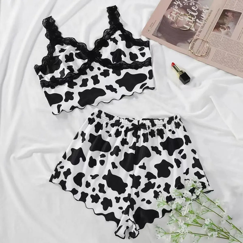 Pijama Feminino Sensy - Conjunto Top Cropped Com Detalhes Em Renda e Shorts Fresquinho LooseFit | Tecido Super Macio e Confortável