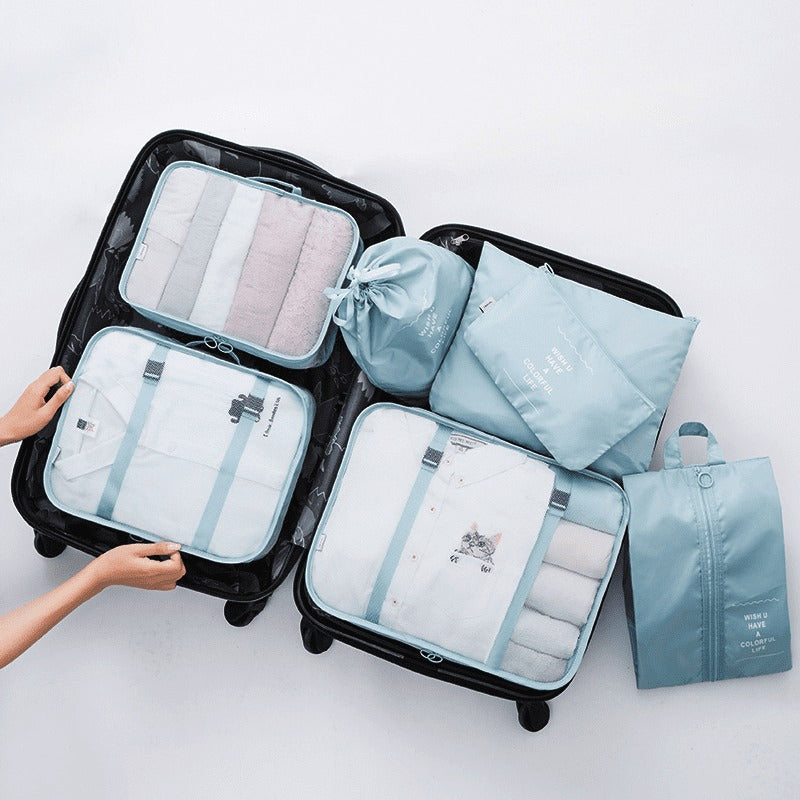 Cor Azul; Azul; Kit organizador de mala; Organizador de viagem; Bolsas para malas; Organização de bagagem; Conjunto de organizadores de viagem; Inov&Tec Store; Compra Segura; Compra Com Garantia; Garantia