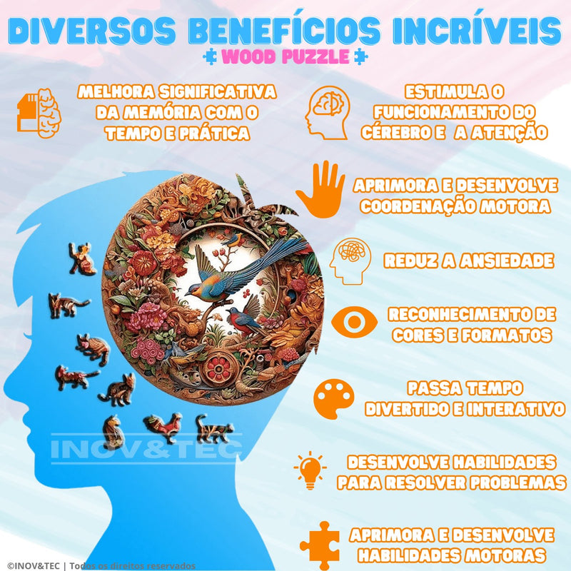 Quebra-Cabeça De Madeira Inova WOOD PUZZLE - Tubarão Com Peixes | Diversão Com Diversos Benefícios Para Crianças e Idosos