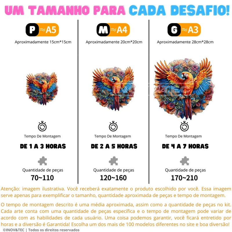 Quebra-Cabeça de Madeira Inova WOOD PUZZLE - Tartaruga Floral | Diversão com Diversos Benefícios para Crianças e Idosos