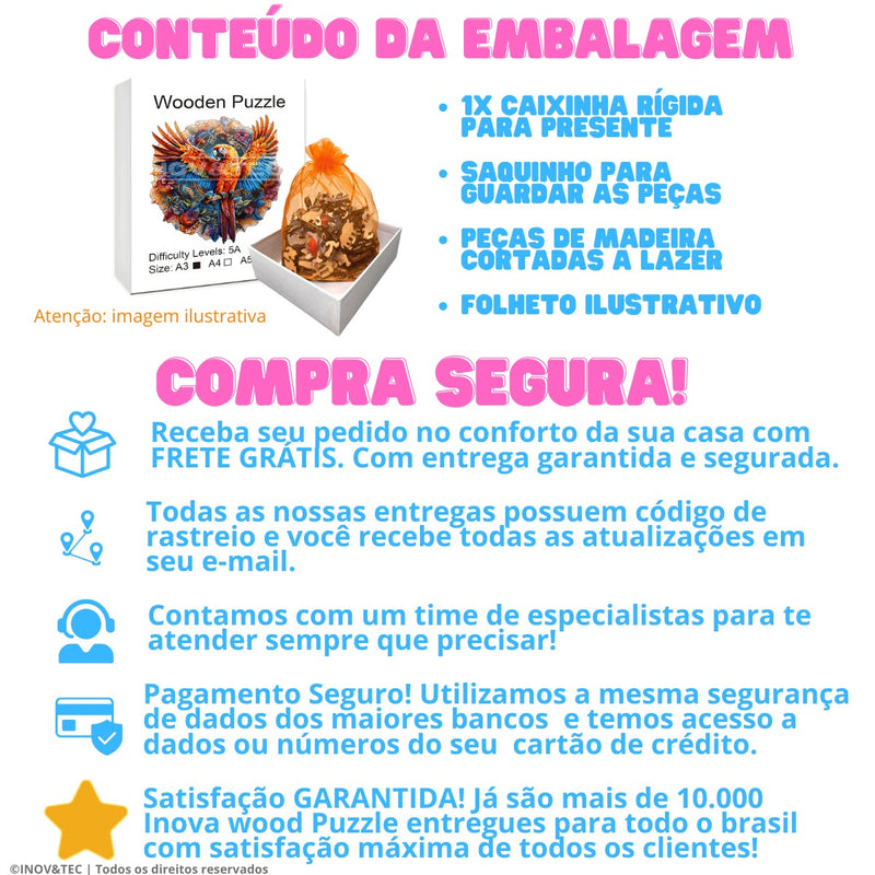 Quebra-Cabeça de Madeira Inova WOOD PUZZLE - Gato Cósmico | Diversão com Diversos Benefícios para Crianças e Idosos