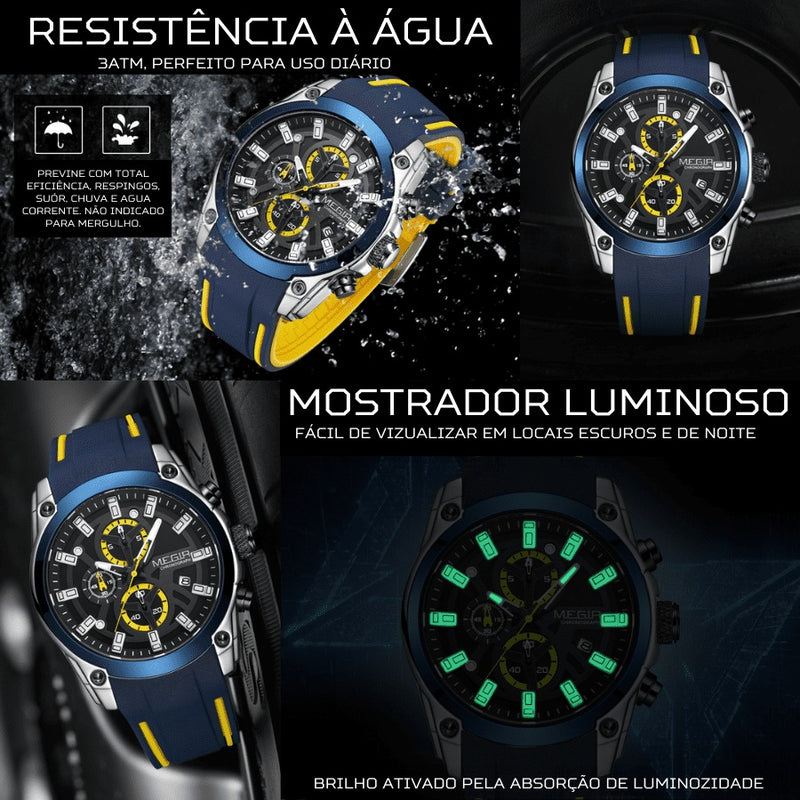 Relógio Masculino MEGIR SPORT ADVANCE - Cronógrafo, Efeito Luminoso, Resistência à Àgua