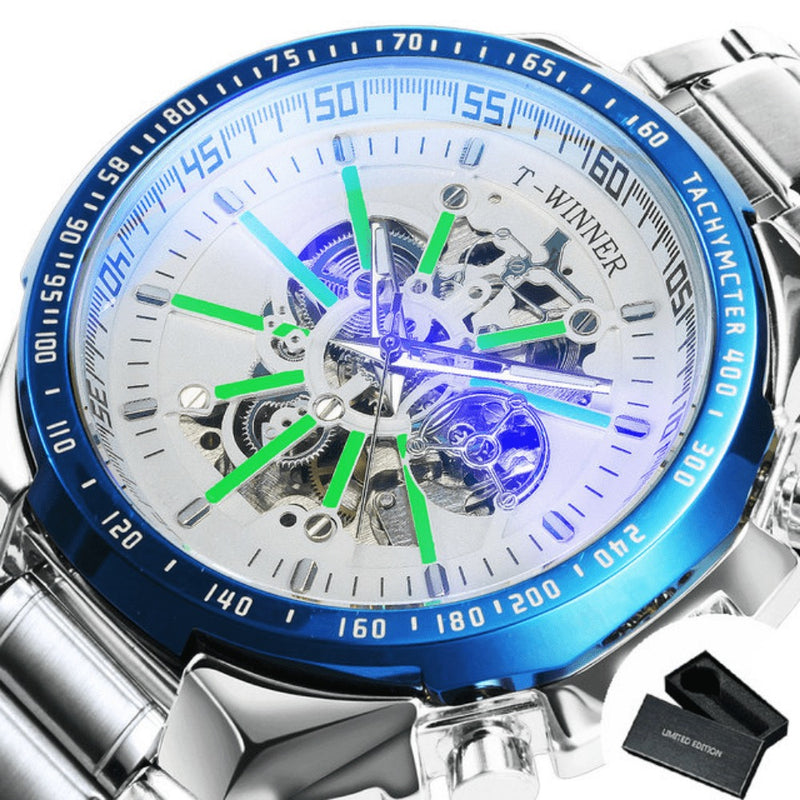 Relógio Automático Luxury T-WINNER - Aço Inoxidável, Ponteiros Luminosos, Vidro de Cristal