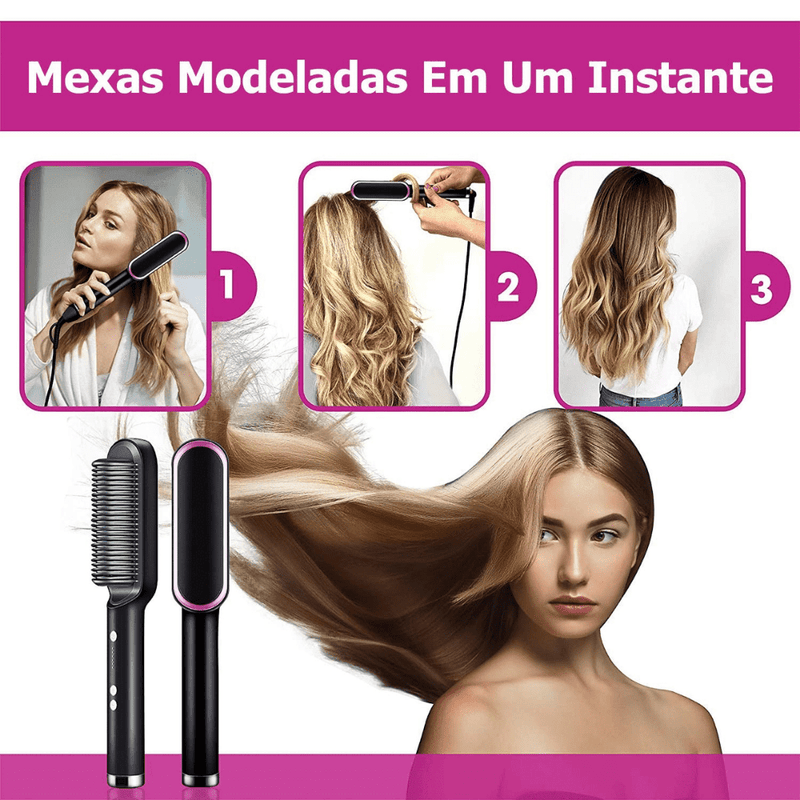 Escova Alisadora 5 em 1 Original BEAUTY HAIR -Modela, Hidrata, Anti-Frizz - Inov&tec