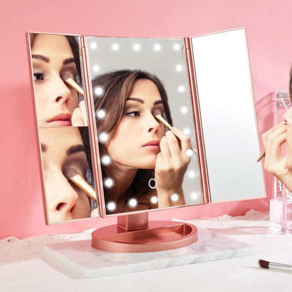 Espelho de Maquiagem Dobrável - Iluminação com 22 Lâmpadas de LED